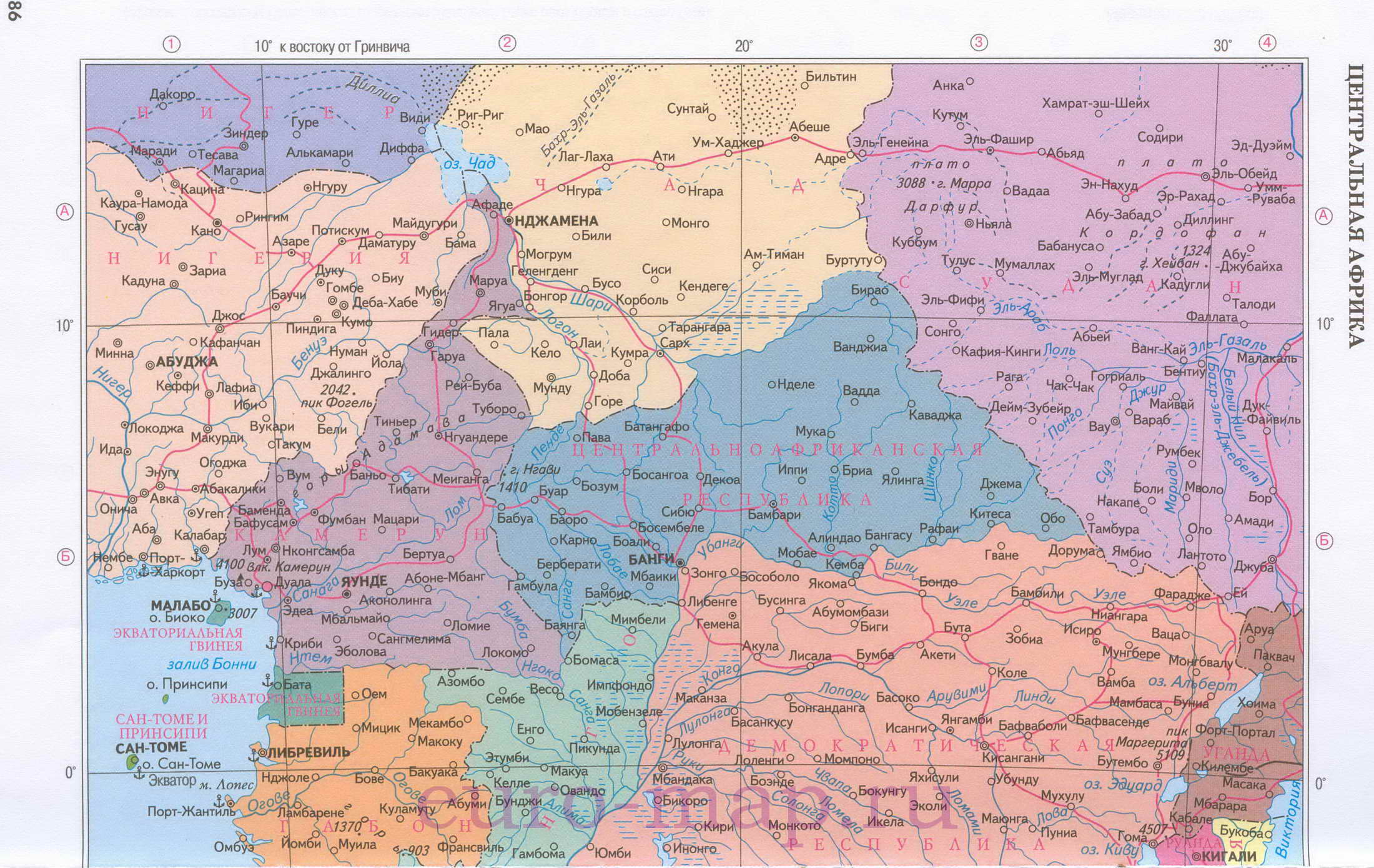 Карта Центральной Африки. Подробная карта Центральной Африки на русском языке, A0 - 